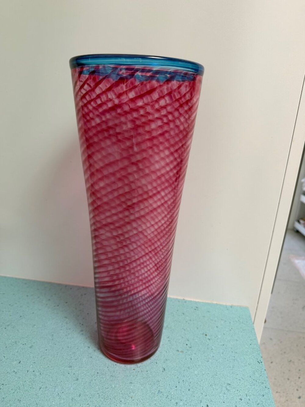 C.B. Glass Curtiss Brock 15 Inch Tall Studio Art Glass Vintage Large Vase Signed
